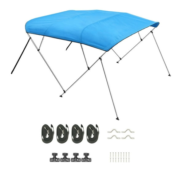 4-Bow 96"L Boat Bimini Top, 85-90"W x 54"H, Marine-Grade Awning Canopy, Pacific Blue