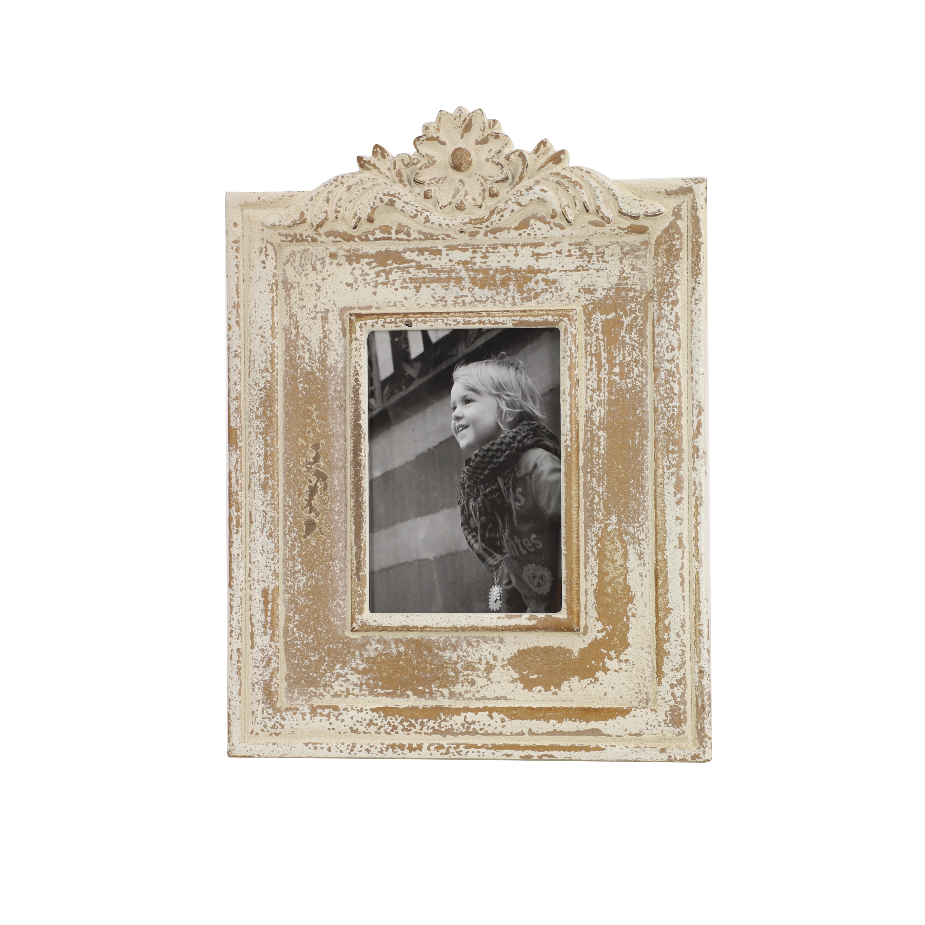 DecMode 4" x 6" Handmade Intricate Carved White Scroll Photo Frame