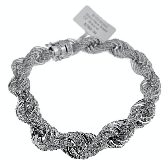 14k White Gold Plated Bracelet Hip Hop Iced Rope 8.5" x 10MM Thick CZ Micro Pave