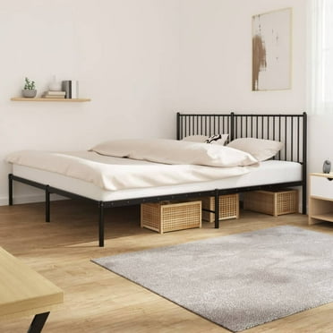 vidaXL Black Metal King Bed Frame with Headboard, Under-Bed Storage, Heavy-Duty, No Mattress