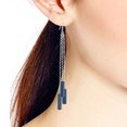 thumbnail image 4 of Navy Blue Glass Triple Strand Sterling Silver Chain Dangle Earrings, 4 of 5