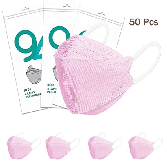 Korea Adult Disposable Pink K.F94 Face Mask , 4-Layer Filters Protection Lightweight Comfortable Sports Workout Face Masks Protective Nose Mouth Covering Dust , for Male Female 50 Pack