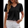 thumbnail image 3 of Blusas Elegantes de para Mujer, de Verano, con Pétalos Abullonados, Mangas , Cuello en V, Blusas Informales de Trabajo Negro XXL, 3 of 8