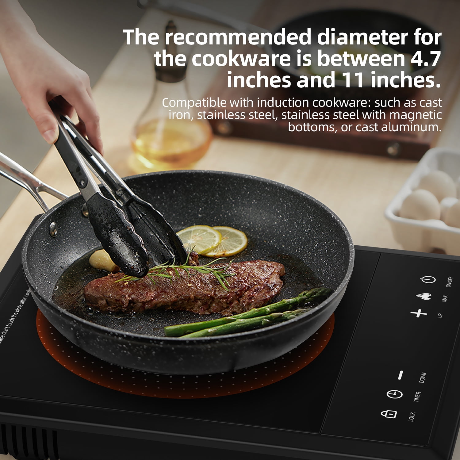 1600W Portable Induction Cooktop,Electric Induction Cooker and Burner,Countertop Hot Plate with 10-Level Adjustment,3-Hour Timer,Smart Touch Cooktop,and Safety Lock Feature,Black