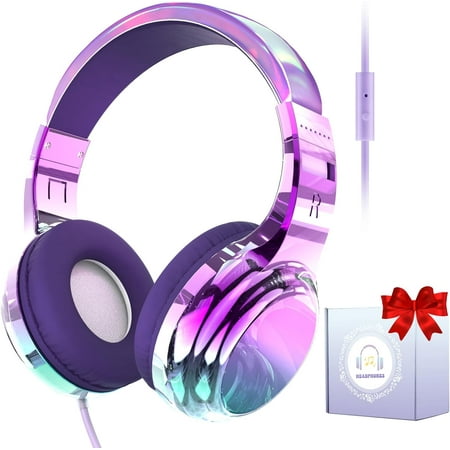 QearFun Headphones for Girls Kids for School,Cool Kids Wired Headphones with Microphone&3.5mm Jack,Teens Noise Cancelling Headphone with Adjustable Headband for Tablet/Smartphones Christmas Gift