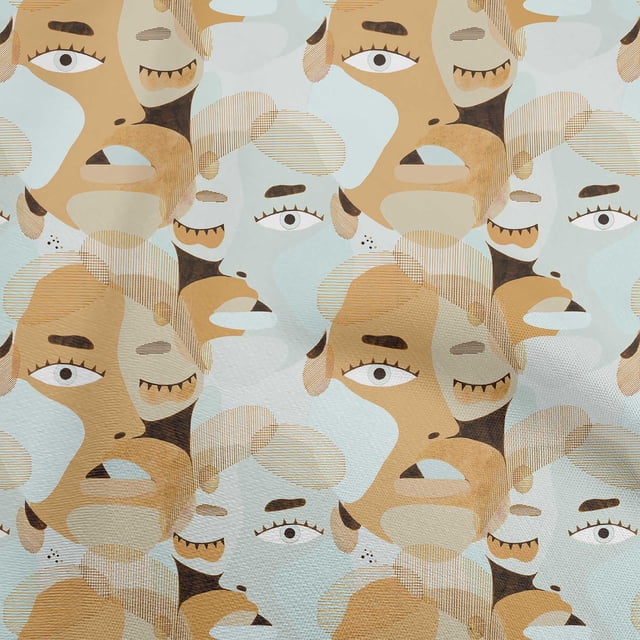 oneOone Polyester Lycra Light Brown Fabric Abstract Face Craft Projects Decor Fabric Printed By The Yard 56 Inch Wide