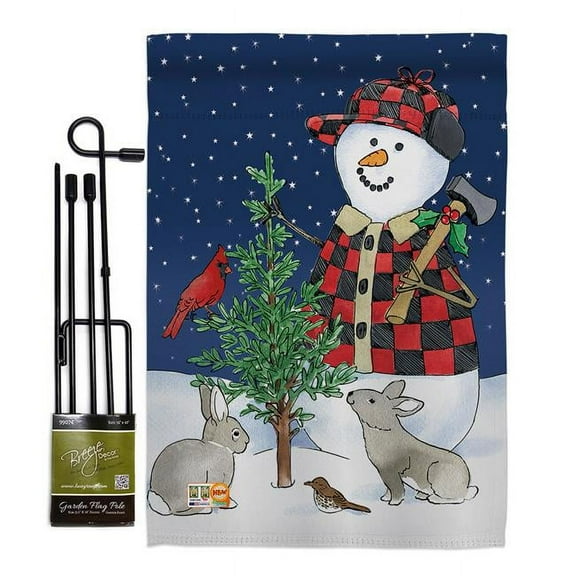 Breeze Decor BD-WT-GS-114211-IP-BO-D-US18-WA 13 x 18.5 in. Lumberjack Snowmen Winter Wonderland Impressions Decorative Vertical Double Sided Garden Flag Set with Banner Pole