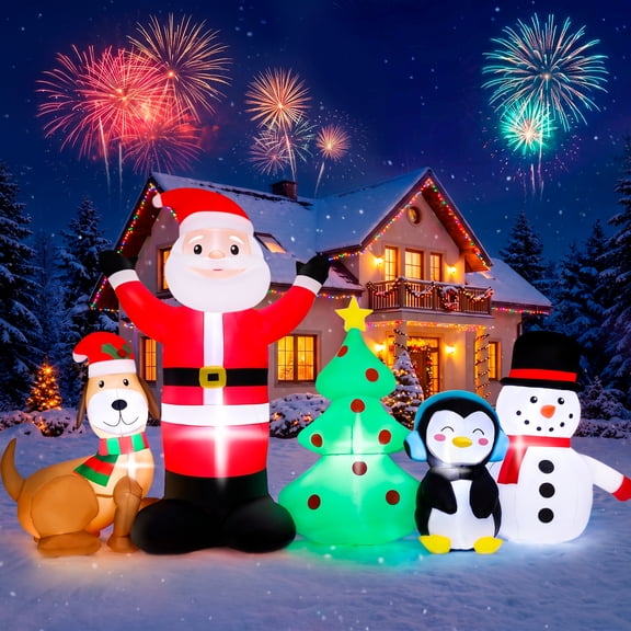 Firstness 6ft Christmas Inflatable,Christmas Blow ups Santa Snowman Xmas Tree Penguin Dog with LED Lights, Outdoor Decoration for Yard Garden Party