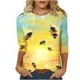 thumbnail image 2 of JTZGDY Bee Shirts for Women Funny Printed Plus Size Summer 3/4 Sleeve Round Neck Graphic T-Shirts Loose Oversized Casual Tunic Blouse Holiday Outfit Gift Clothes Yellow#08 S, 2 of 6