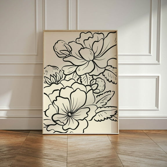 Beige Black Abstract Botanical Wall Art, Apartment Decor · Minimalist Flower Wall Art · Bedroom Living Room Wall Art · Above Bed Decor Wall Art, Modern Wall Decor, 8x12 UNFRAMED