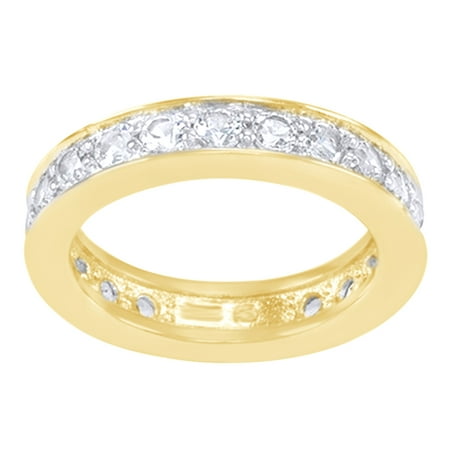 White Sapphire Eternity Ring - Simulated White Sapphire Eternity Band in 14k Yellow Gold Over Sterling Silver Ring Size - 9