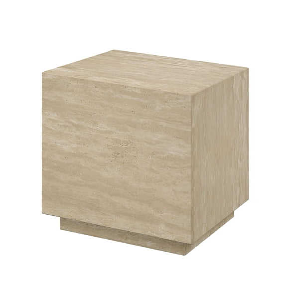 ACME Deon Contemporary Plywood and Travertine Square End Table in Natural Beige