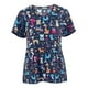 thumbnail image 3 of Blusa médica con cuello en V, cómoda y con estampado de animales lindos, ropa de trabajo multiusos para enfermeras Perro azul marino, 3 of 9