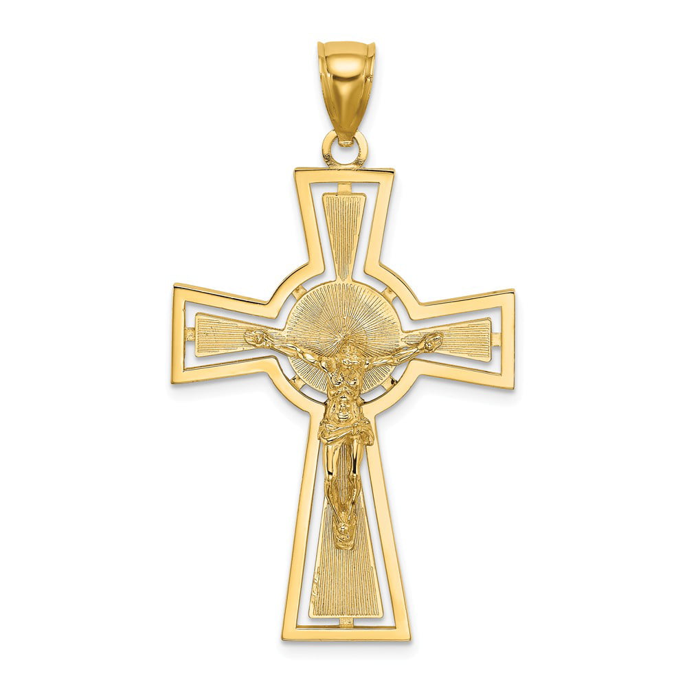 Solid 14k Yellow Gold Cut-Out Cross Crucifix CENTER CIRCLE Charm ...