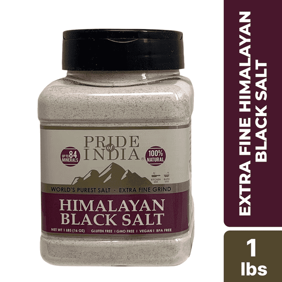 Pride Of India Himalayan Black Salt Extra Fine, 1 lb Dual Sifter Jar, Vegan & Gluten-Free