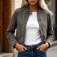 thumbnail image 7 of Faux Suede Zip-Up Cropped Jackets For Women Fall Collared Long Sleeve Trendy Casual Loose Coats With Pockets S-XXL, 7 of 7