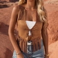 thumbnail image 2 of Women's Tassel Fringe Vest Sleeveless 70s Hippie Trim Western Cowgirl Jacket Open Front Country Concert Cardigan, 2 of 9