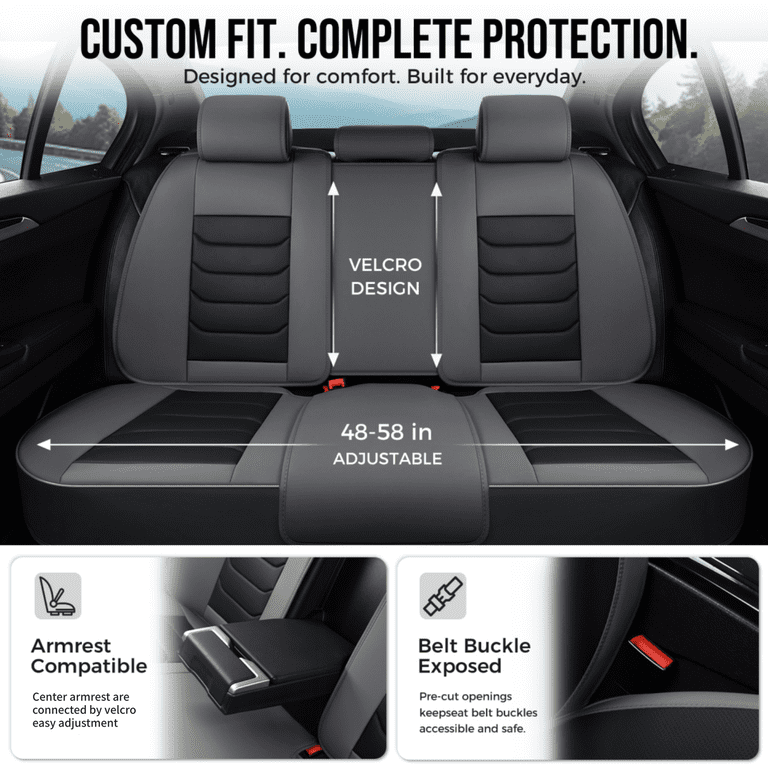 FLORICH Full Set Leather Car Seat Covers, Waterproof Black & Gray photo 5
