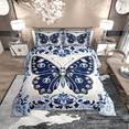 thumbnail image 2 of Manfei Vintage Butterfly Bedding Sets Full with Comforter, Blue Diamond Damask Duvet Insert, Baroque Flower Floral Comforter Sets Full Size, Super Cozy Room Decor, 3pcs Reversible, 2 of 8