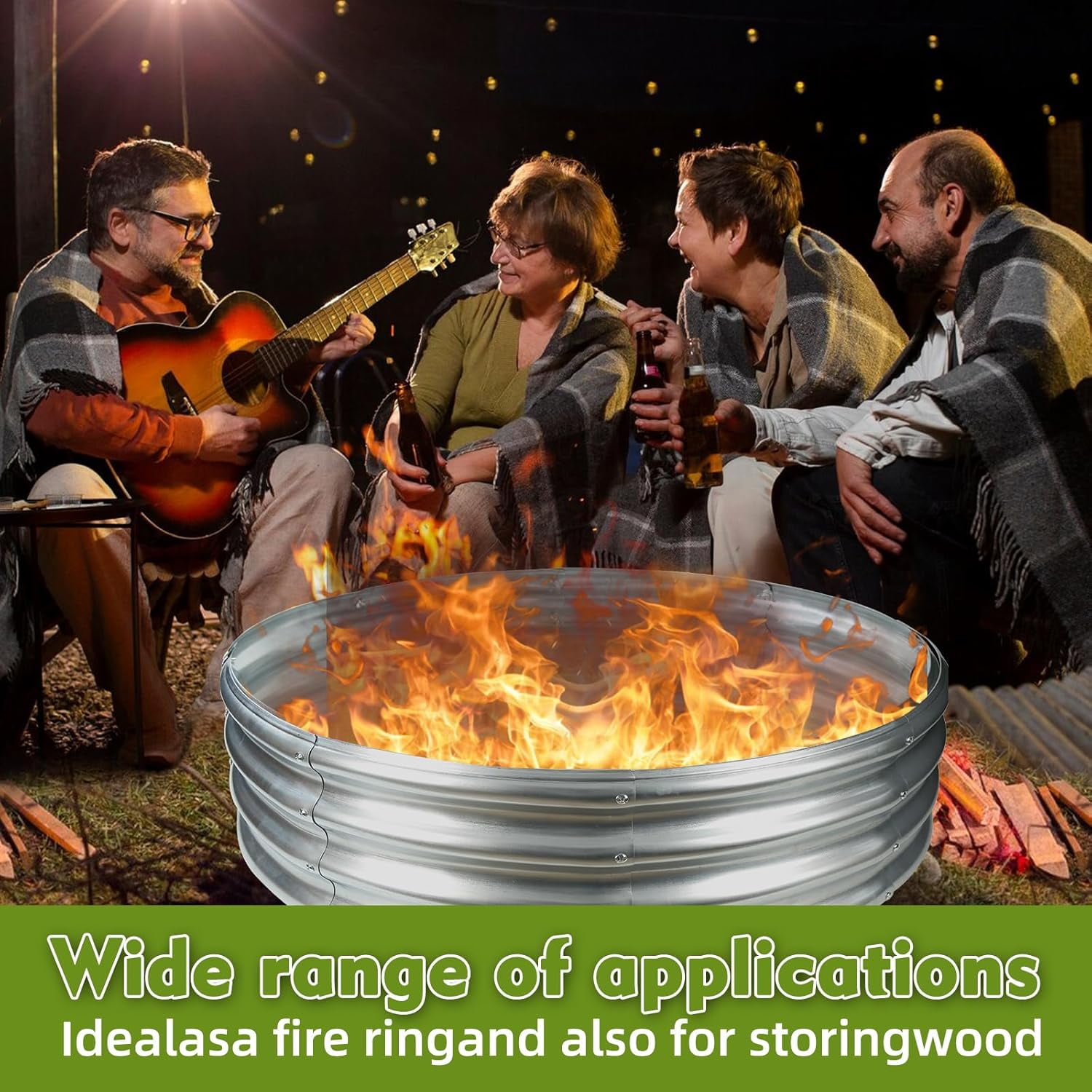 4-Foot Diameter Round Galvanized Steel Camp Fire Ring Pit, Heavy Duty for Backyard and Camping