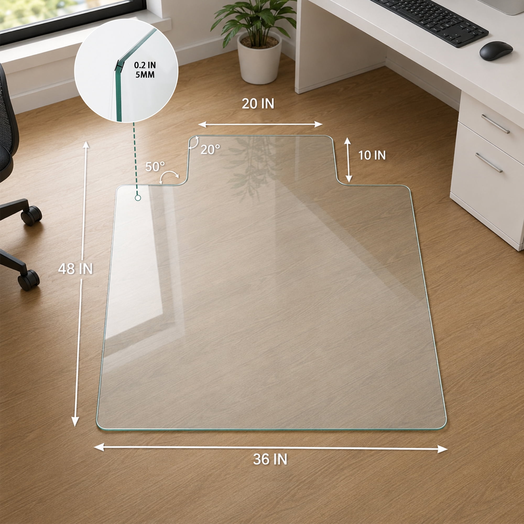 36X47 Inch Clear Irregular Tempered Glass Chair Mat, Heavy Duty Floor Protector with High Strength & Scratch Resistance for Home Office