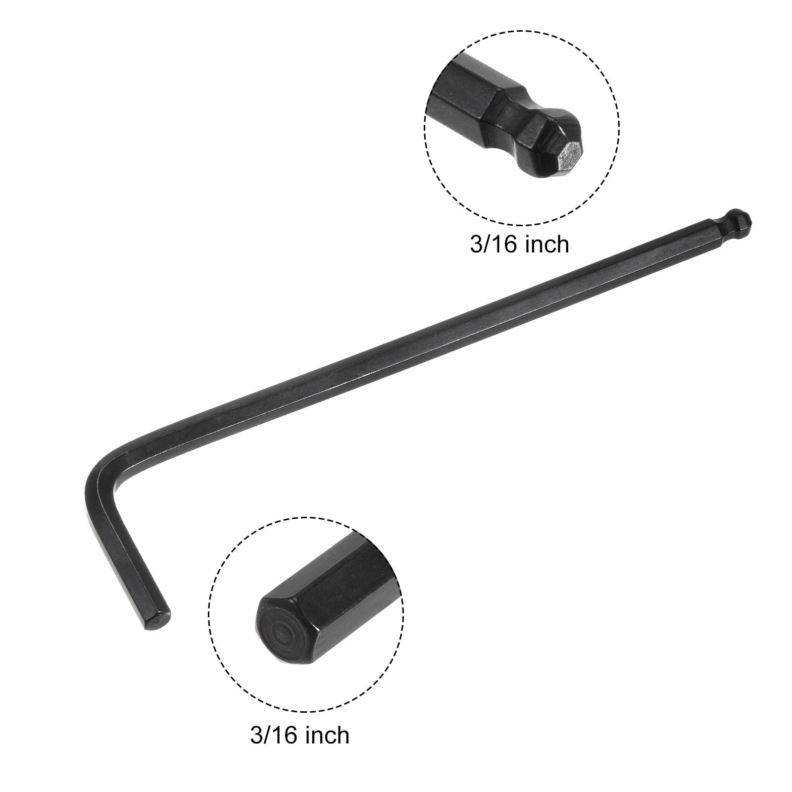 Unique Bargains Ball End Hex Key Wrench L Shaped Long Arm CR-V Black 3/16"