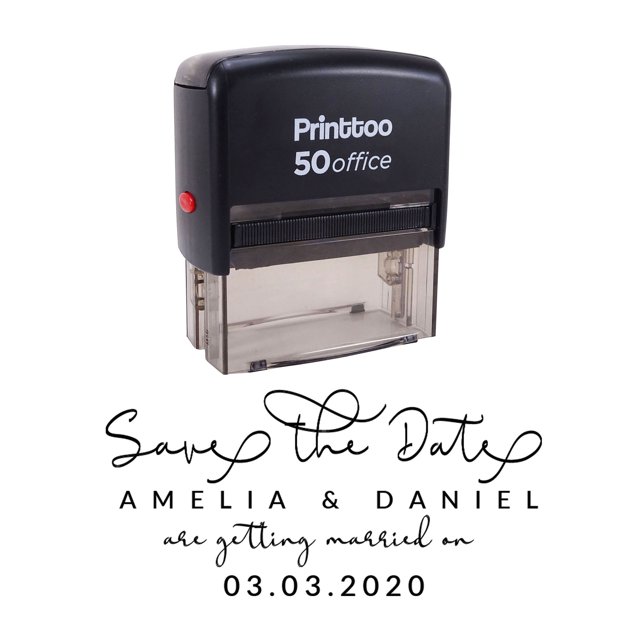 Printtoo Personalized Black Self Inking Getting Married Stamp Custom Save The Date Rubber Stamper-68 x 30 mm