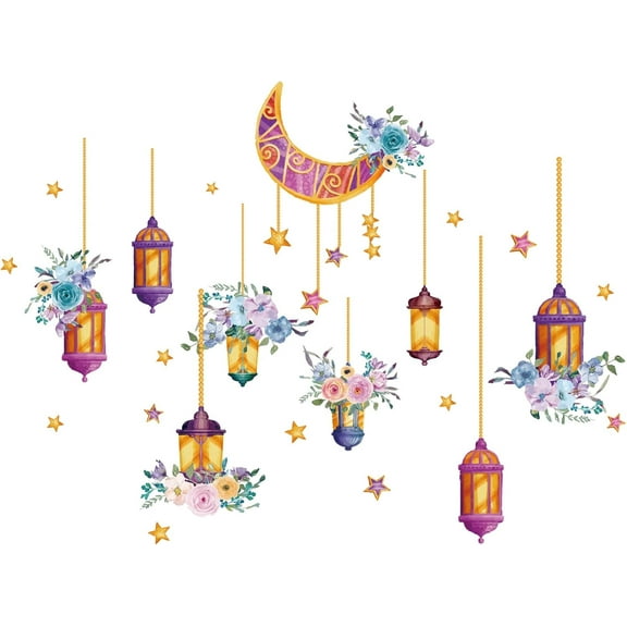 Colorful Ramadan Themed Decals Wall Decal Islamic Muslim Eid Wall Stickers Decor Moon Arabic Lamp Vinyl Wall Decor Stickers DIY Wall Art Wall Decals Sticker Decor Making DIY