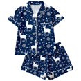 thumbnail image 3 of MEZZALL Women Christmas Elk Printed Pajama Sets Lapel Short Sleeve Button Down Tops with Shorts For Autumn Holiday Wear 2 Piece Sleepwear, 3 of 8