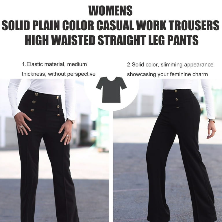 Women's Casual Work 6-Button Trousers Pants, High Waist