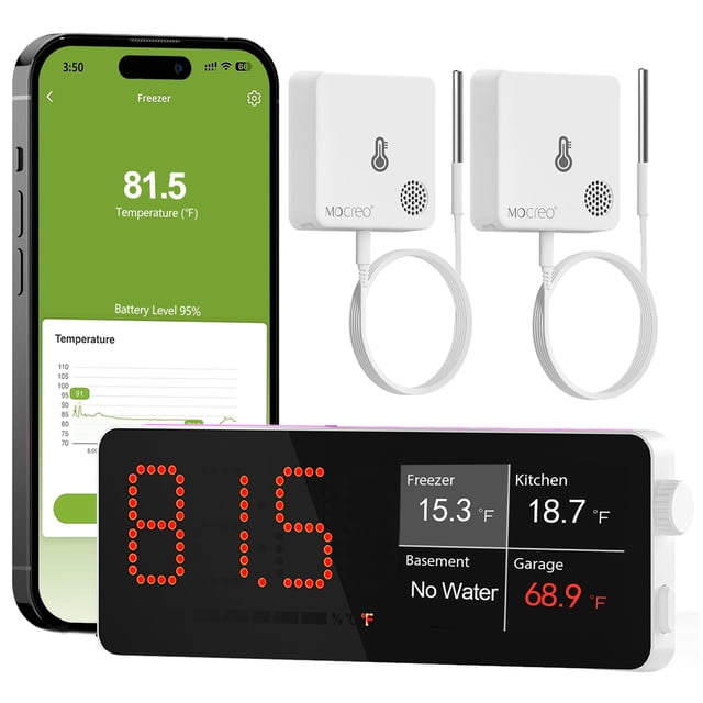 Termómetro WiFi para congelador MOCREO con monitor hub y 2 sensores