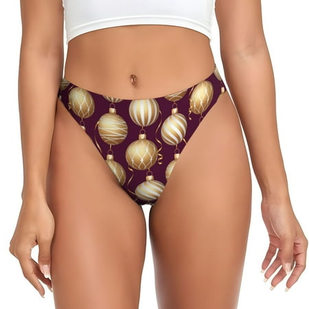 Qokaie Golden Christmas Balls Printed Women s Cotton Thong Underwear  Sexy Breathable Panties G-string-Small