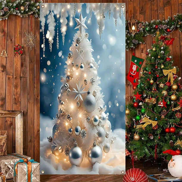 pstuiky Cubrepuertas navideño de 89 x 180 cm - Diseño de Papá Noel - Decoración navideña para la puerta - Decoración para fiestas y festivales