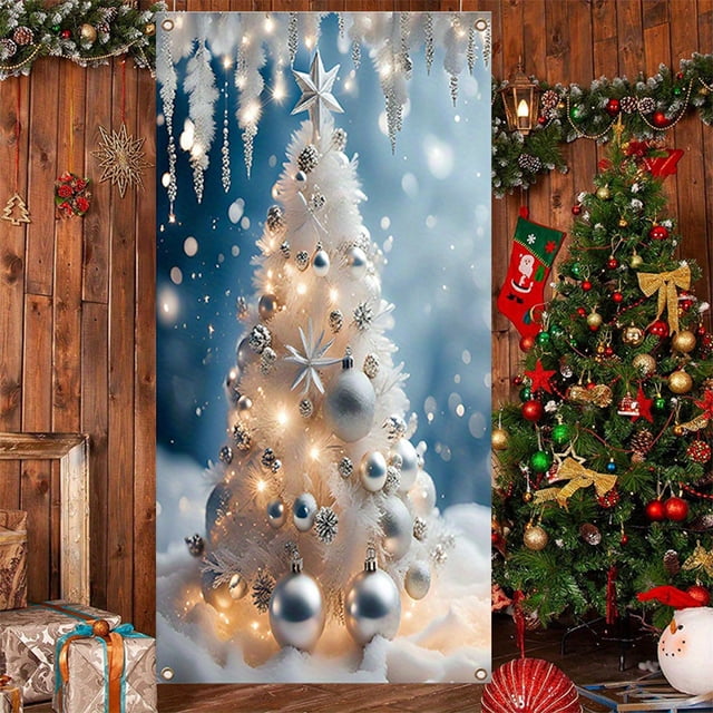 Linnome Santa Claus Pattern Christmas Door Cover 35x71 Inches, Festive Holiday Door Decoration for Home and Parties