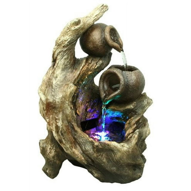Hi-Line Gift Ltd 2 Cruches / Tronc d'Arbre avec Fontaine de Table LED Lite Multicolore