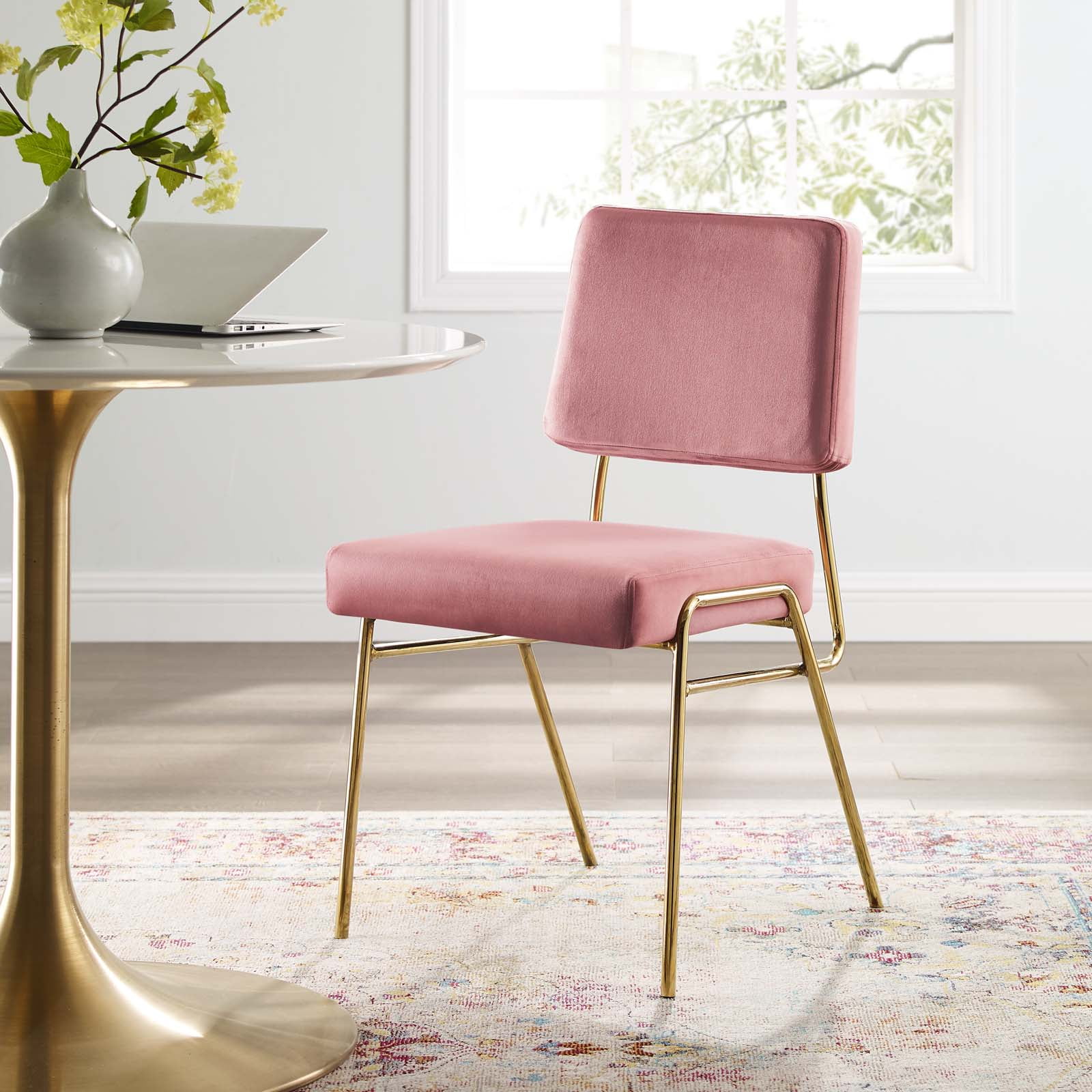Craft Performance Velvet Dining Side Chair in Gold Dusty Rose - Walmart