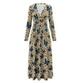 thumbnail image 5 of FKELYI Fall Maxi Dress for Women Long Sleeve V Neck Wedding Guest Dresses Blue Butterfly Leopard Print Flowy A-Line Elegant Dress with Pockets for Spring, M, 5 of 6
