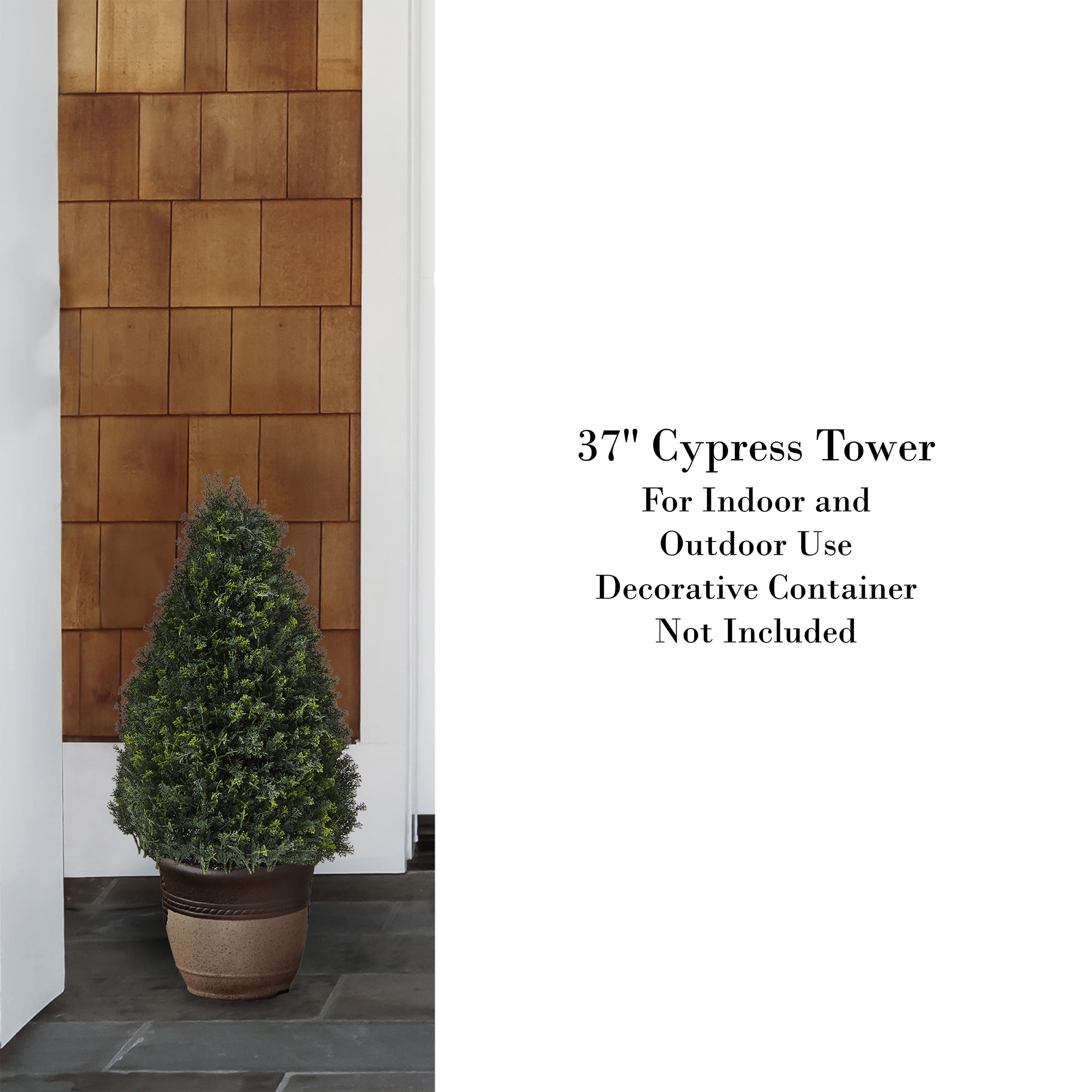 Pure Garden Artificial Cypress Topiary- Tower Style Faux Plant in Sturdy Pot - Potted Shrub 37”