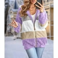 thumbnail image 4 of Womens Winter Fuzzy Fleece Jacket Hooded Color Block Patchwork Cardigan Coats Outerwear with Pockets Purple XL, 4 of 9