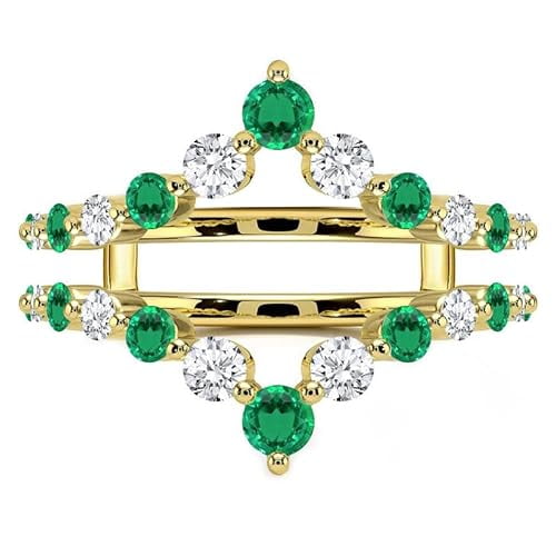 beryl_creation 14K Yellow Gold Plated 925 Sterling Silver 1.70 Ct Round Cut Green Emerald & Diamond Engagement Wedding Wrap Enhancer Guard Ring For Women's -6