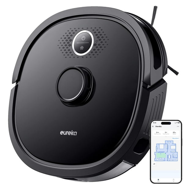 Aspiradora robótica EUREKA NER650 de 2000 Pa con navegación LDS, mapeo inteligente y conexión wifi para alfombras, con Alexa y Google Assistant, color negro