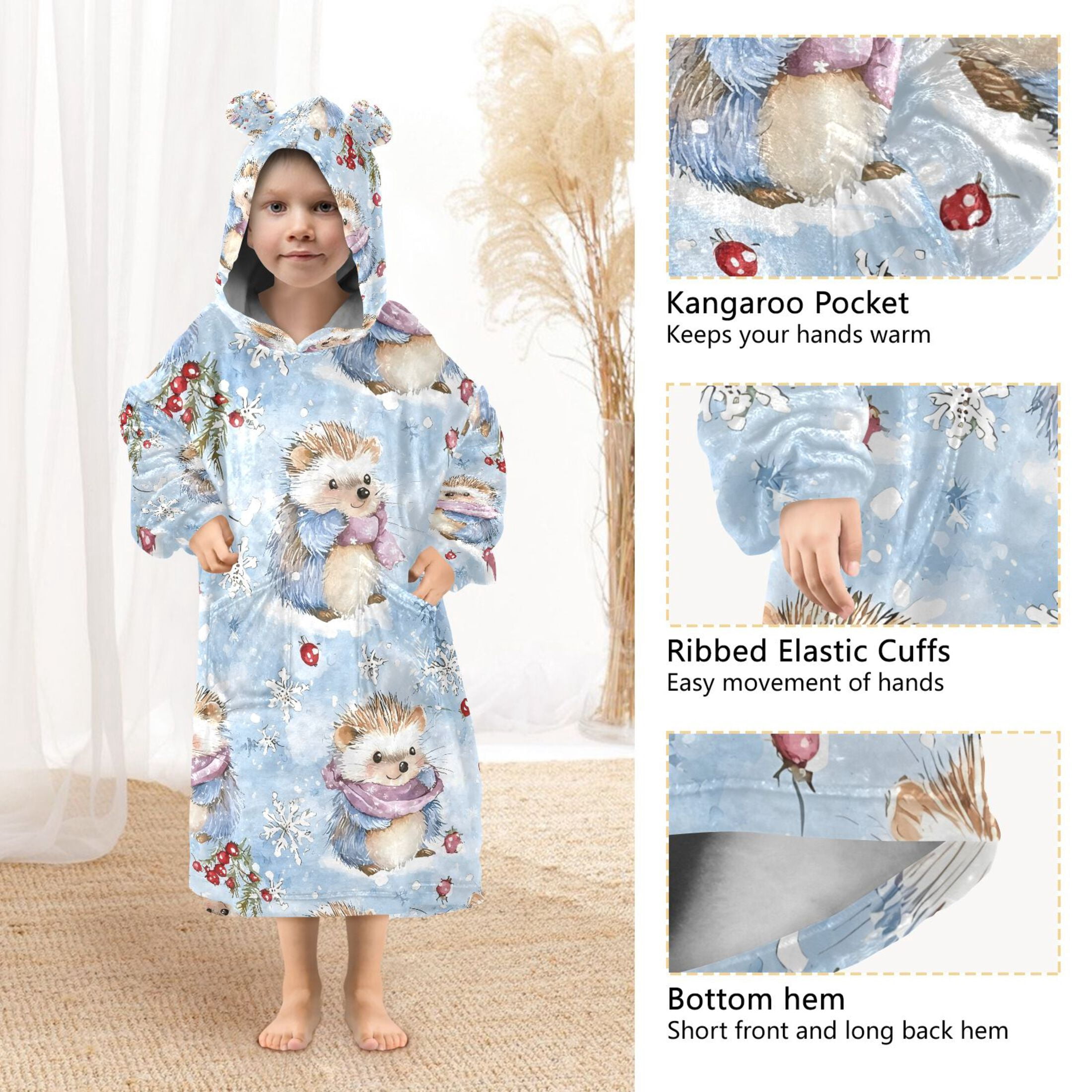 joogoo Wearable Blanket Hoodie for Cute Hedgehog Oversized Sherpa Hooded 3-14 YR M