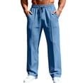 thumbnail image 3 of Jogger Yoga Sweatpant for Men Lightweight Drawstring Loose Fit Pants Comfy Lounge Athletic Elastic Waist Trouser, #02 Blue L, 3 of 7