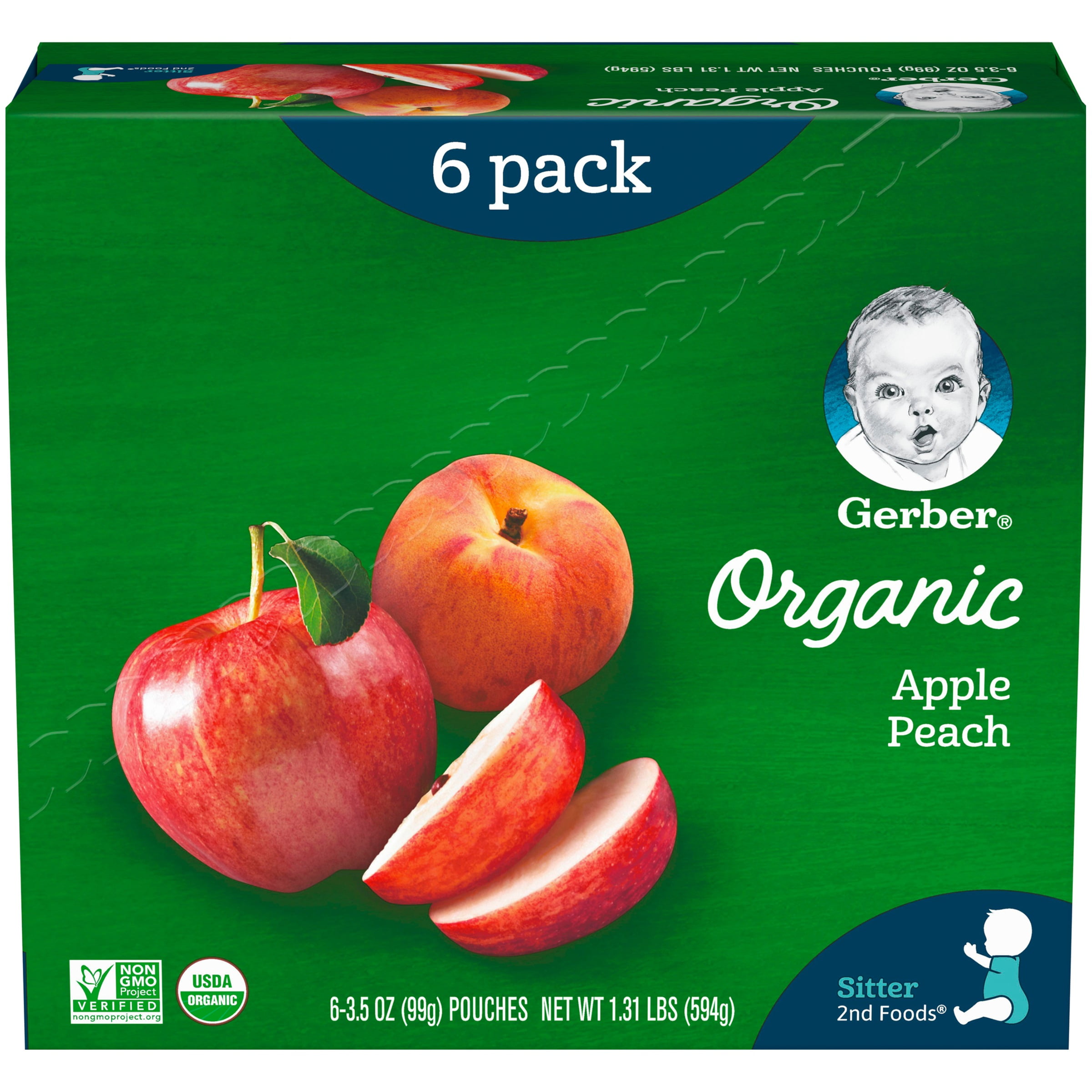 Photo 1 of (Pack of 6) Gerber 2nd Foods Organic Baby Food Apple Peach 3.5 oz. Pouch