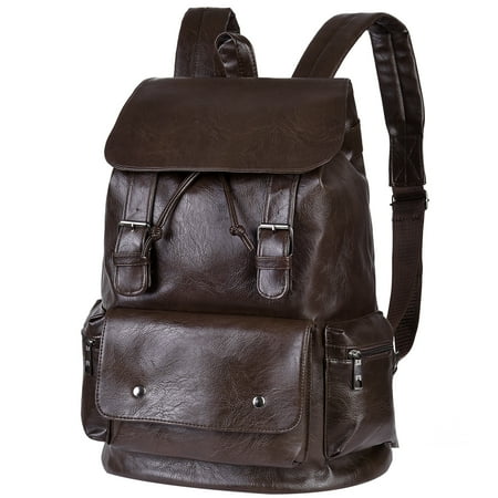 - Vbiger Unisex PU Leather Backpack Large-capacity Casual Daypack Multi-purpose Drawstring Shoulders Bag with Multiple Pockets and Drawstring Opening, Suitable for Men and Women, Brown