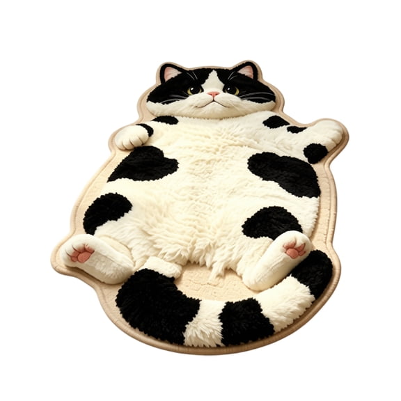Cartoon Cat Shaped Plush Cat Rug Featuring Faux and Black and White Design, Soft Pink Fluffy Rug for Living Room Bedroom Kids Girls Decor, Cozy Aesthetic Room Decor Gift 1Pc