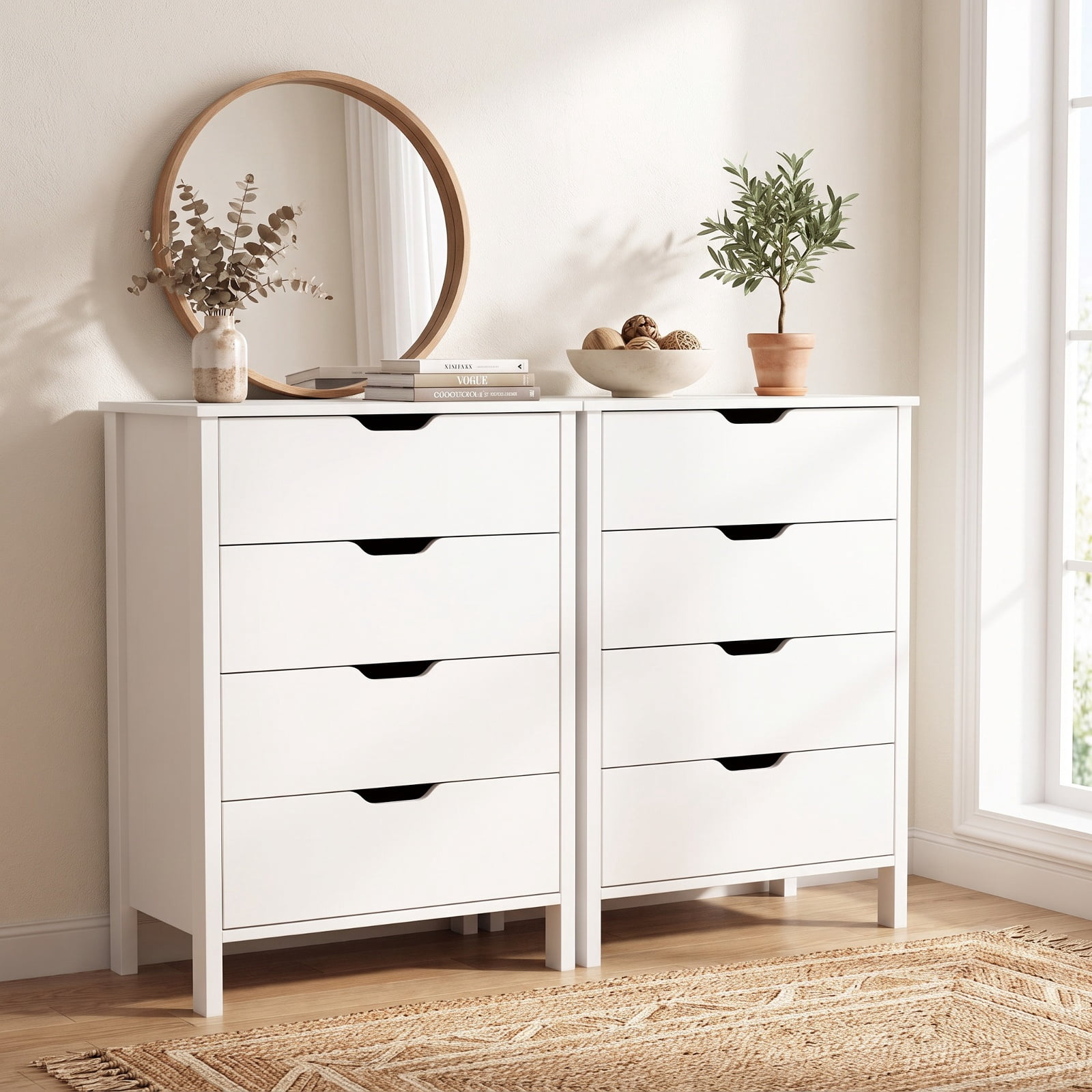 Furnibear 4-Drawer Dresser Wooden Nightstand with Anti-Tipping Kits for Bedroom Closet Living Room Nursery Clothes Storage, White