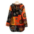 thumbnail image 5 of BLTIBY Women Jacket Coat Hooded Fall Winter Ethnic Style Printed Thicked Button Long Peacoat Loose Cardigan Overcoat Long Sleeve Tops with Pockets Orange S, 5 of 5