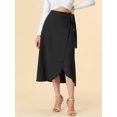 thumbnail image 4 of Allegra K Falda midi cruzada con dobladillo con volantes y cintura alta con nudo para mujer Negro S Unique Bargains Falda, 4 of 6