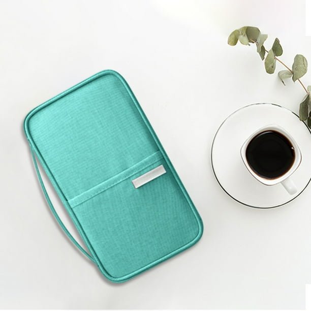 Bolsa organizadora de pasaporte de viaje | Almacenamiento de gran capacidad, doble cremallera | Funda portátil multifuncional para artículos de aseo y cosméticos, tela, 8,46"x4,92", negro, azul
